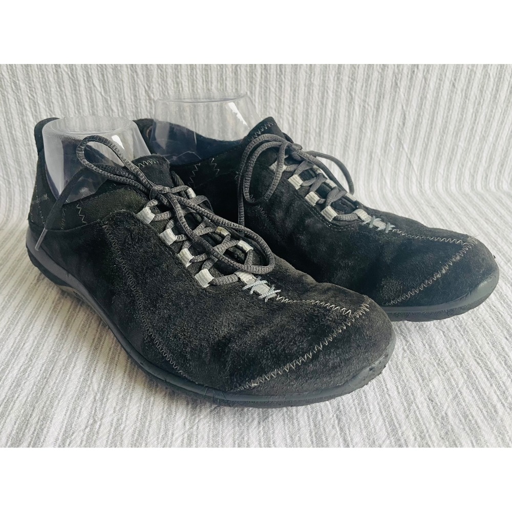Merrell Ellipse Black Suede Walking Shoes Womens 9.5 Zigzag Stitch Basic Comfort